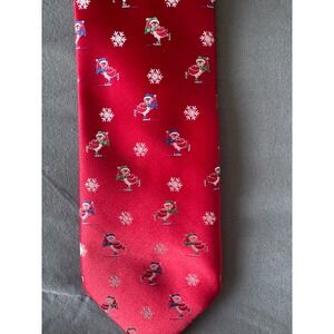 Holiday Traditions Hallmark Necktie Mens OS Red Excellent Ice Skating Birds Tie